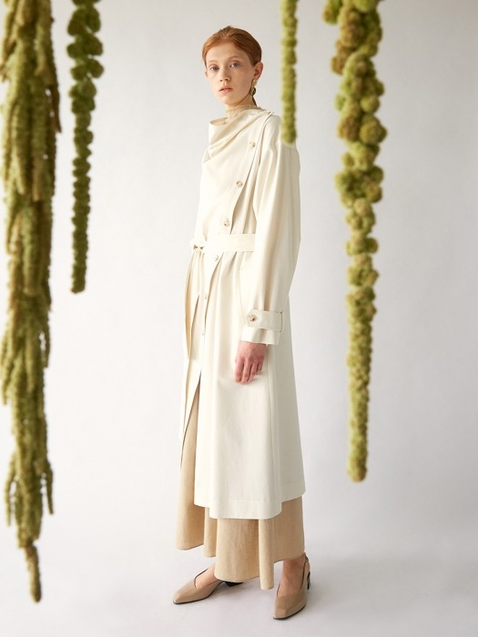 SS19 COWL NECK COTTON TRENCH (IVORY)