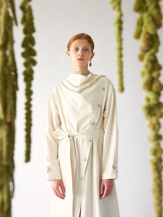 SS19 COWL NECK COTTON TRENCH (IVORY)