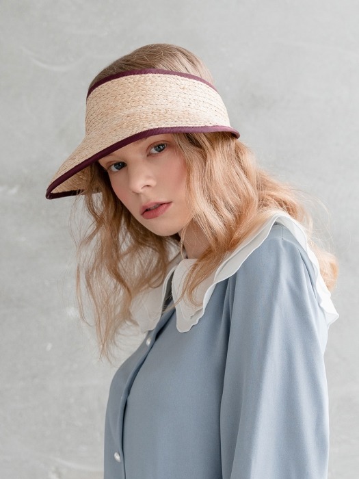 SUNVISOR - RAFFIA BRAID BEIGE / WINE