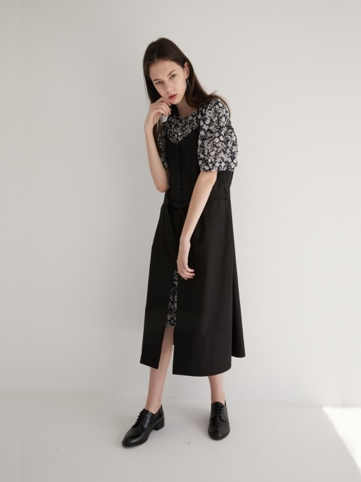 19 SUMMER_Black Print Midi Dress