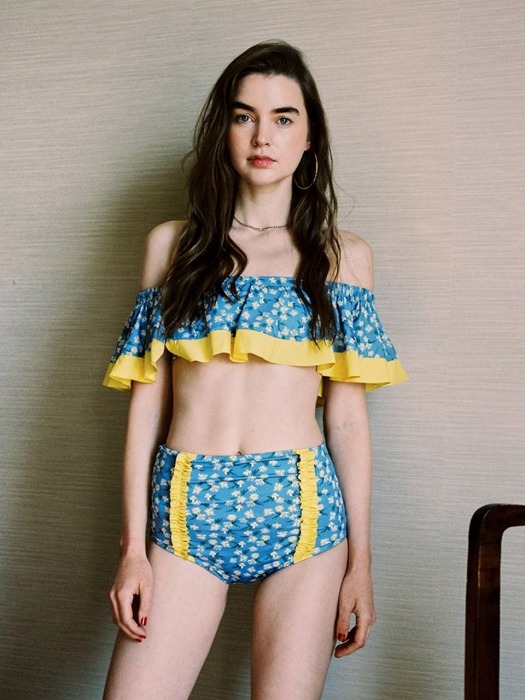 Flower Print Flare Bikini in Blue_VW9MX0950