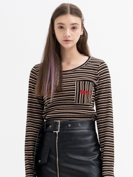 Stripe Pocket T-shirts (BLACK)