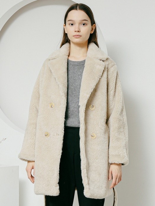 Double Half Fake Fur Coat [Ivory]