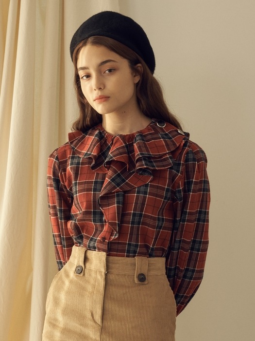 monts 1028 big frill check blouse (red-check) 