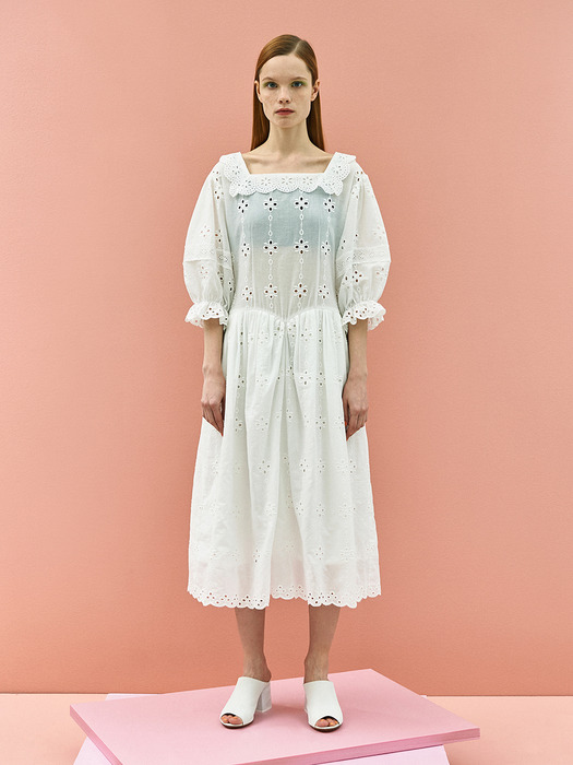 Girlish Lace Cotton Dress in White