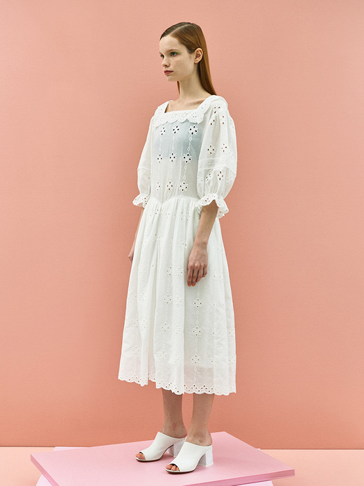 Girlish Lace Cotton Dress in White