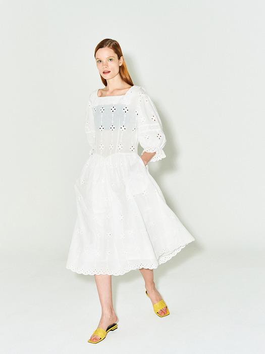 Girlish Lace Cotton Dress in White