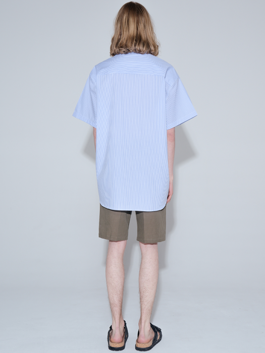  [프리미엄] Overfit hidden stripe half shirt_blue