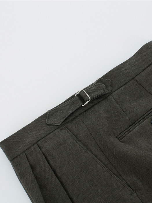 Linen two tuck adjust pants (Olive)