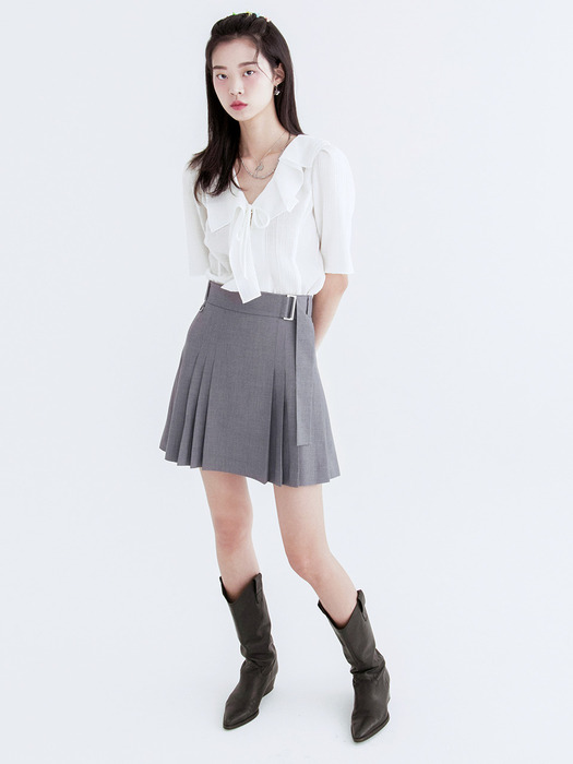 Pleats belt skirt (Gray)