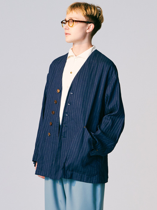 Diagonal single jacket_Navy stripe