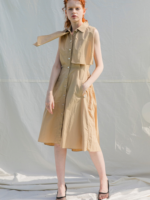 Trench Back Pleats Shirts Dress_Beige