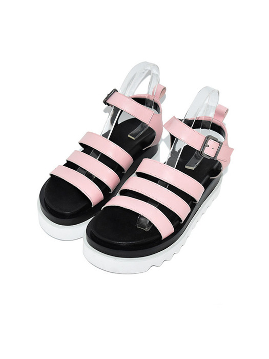 Three Strap Velcro Platform Sandal-Pink