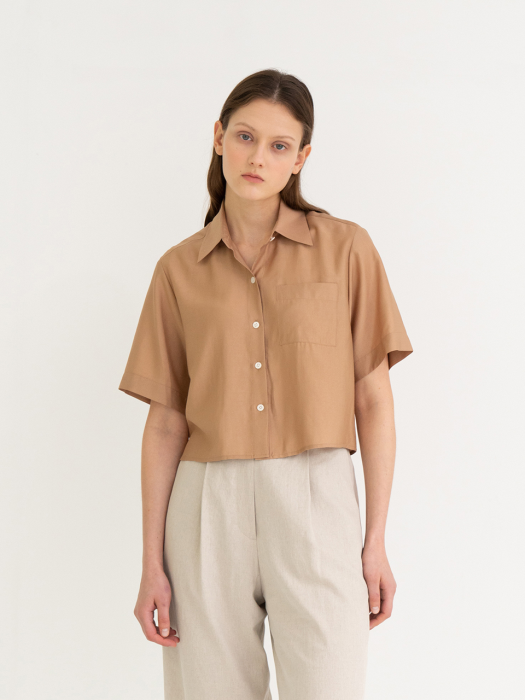 loose semi crop shirt l/brown