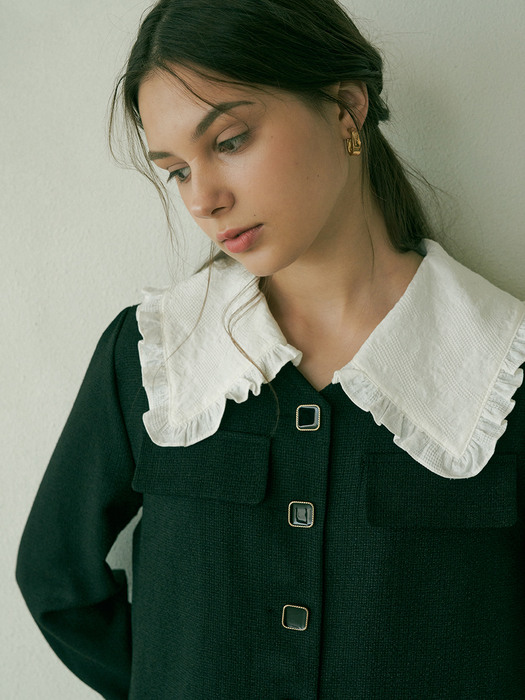 monts 1177 detachable collar tweed blouse (black)