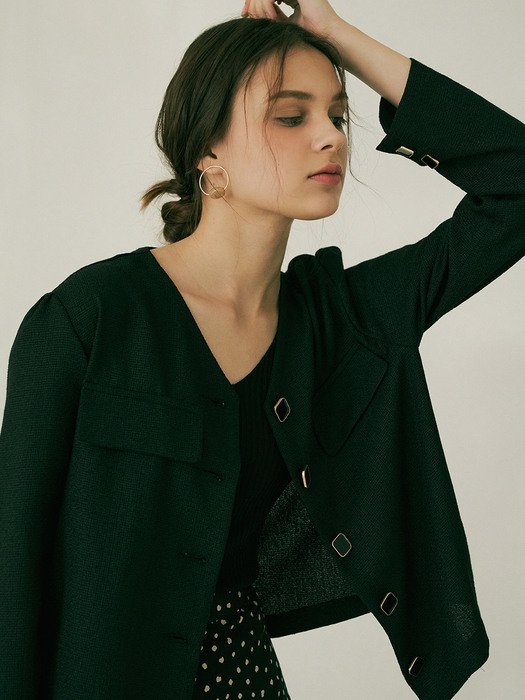 monts 1177 detachable collar tweed blouse (black)