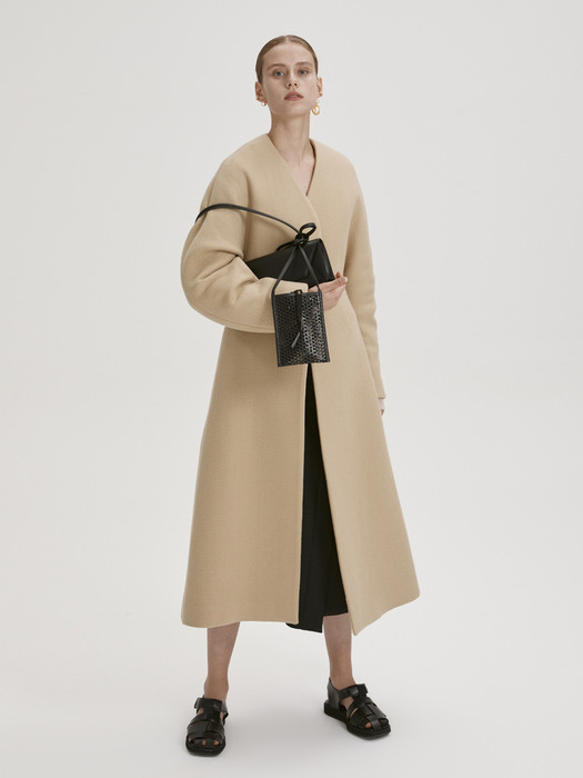 STRUCTURED WOOL LONG COAT (YELLOW BEIGE)