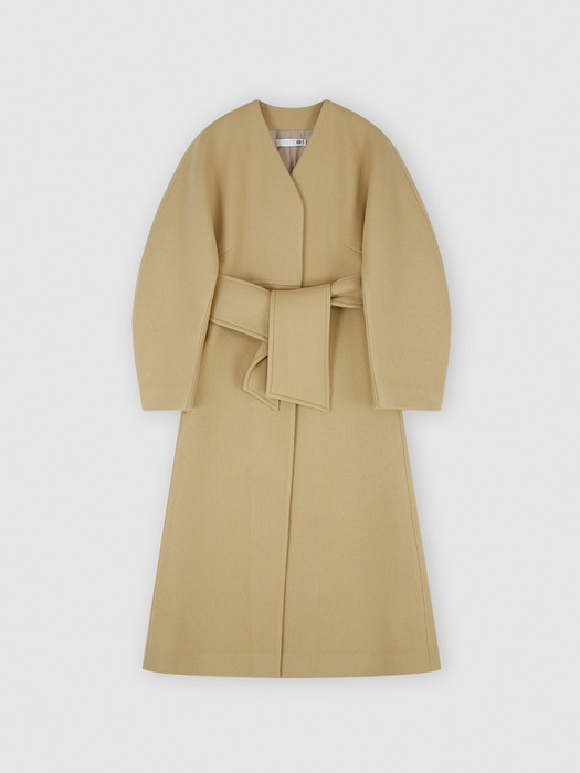 STRUCTURED WOOL LONG COAT (YELLOW BEIGE)