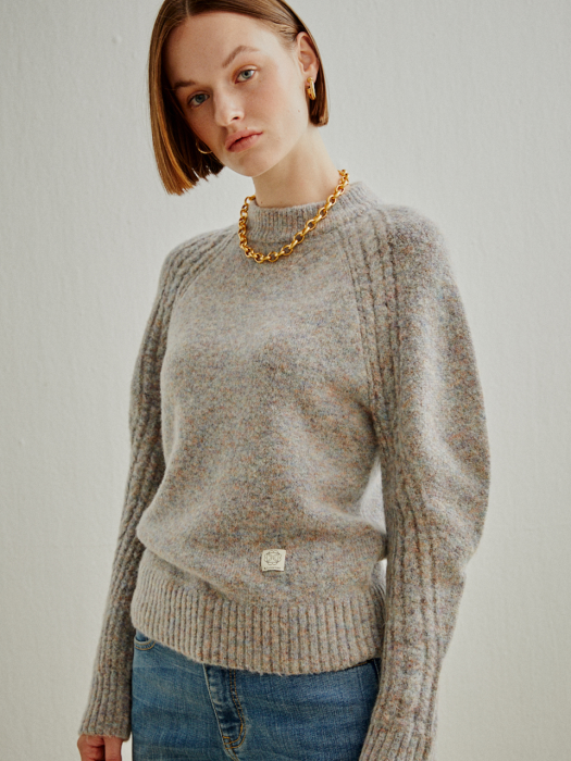 CABLE SLEEVE WOOL KNIT-PULLOVER 2 COLORS (AESW0F006)