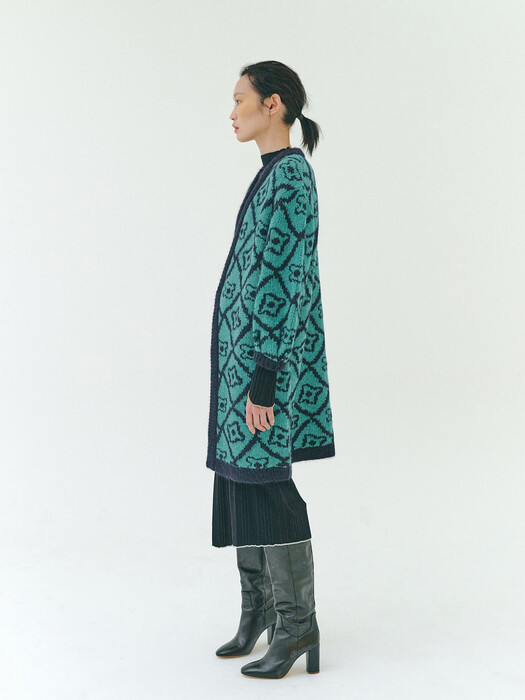 [FECT x RePLAIN] SUPERKID MOHAIR BLEND JACQUARD CARDIGAN (GREEN)