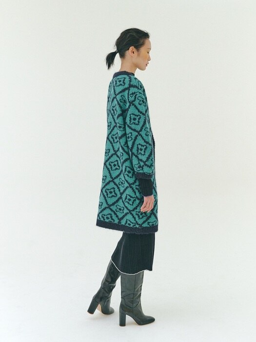 [FECT x RePLAIN] SUPERKID MOHAIR BLEND JACQUARD CARDIGAN (GREEN)