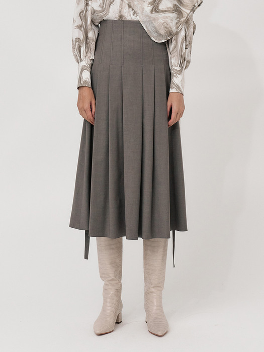 FW20 HIGH-WAISTED MIDI SKIRT WITH PLEATS - GREY BROWN