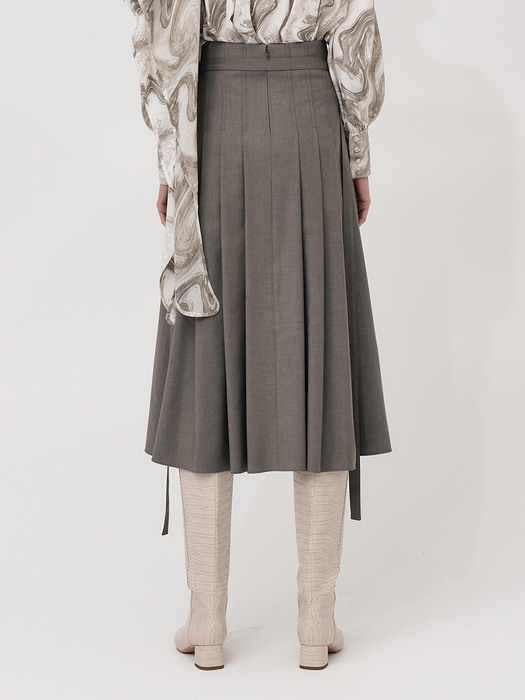 FW20 HIGH-WAISTED MIDI SKIRT WITH PLEATS - GREY BROWN