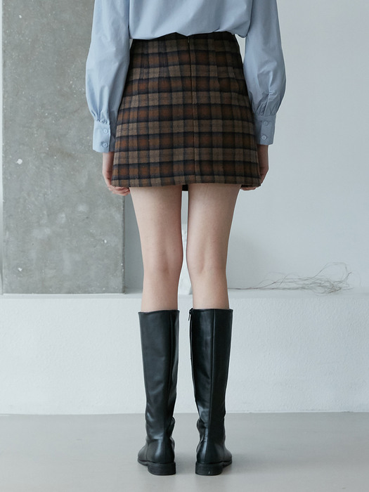 comos450 wool check mini skirt (brown)