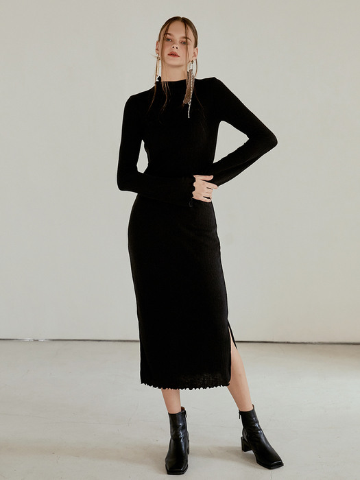 Layered Slim Long Dress, Black