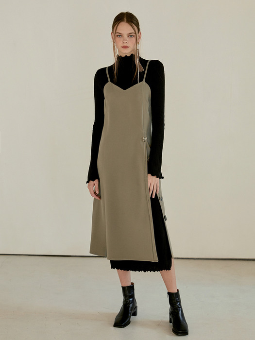 Layered Slim Long Dress, Black