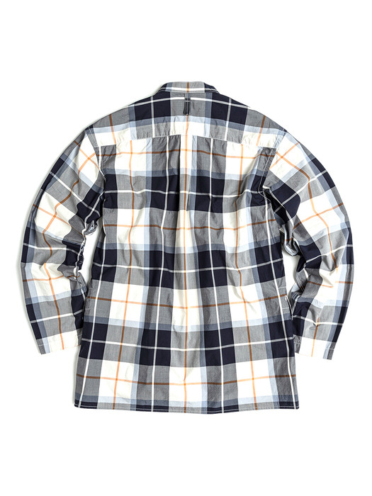 BANDED COLLAR OVER SHIRT / NAVY&WHITE CHECK