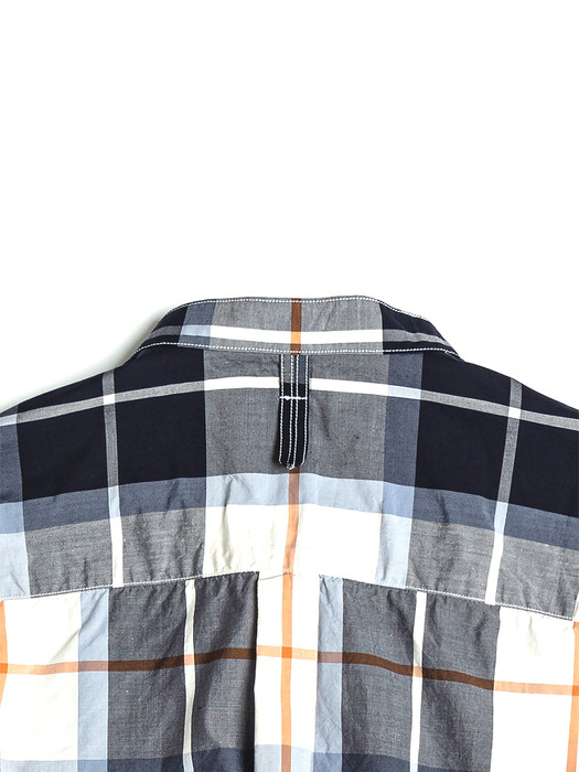BANDED COLLAR OVER SHIRT / NAVY&WHITE CHECK