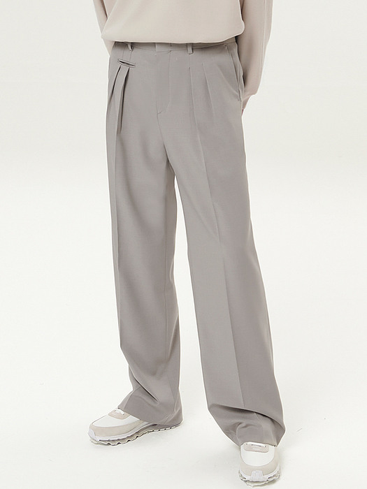 Coin Pocket Two tuck Wide Pants (Greyish Beige)
