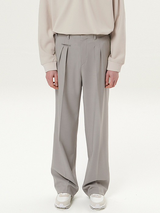 Coin Pocket Two tuck Wide Pants (Greyish Beige)