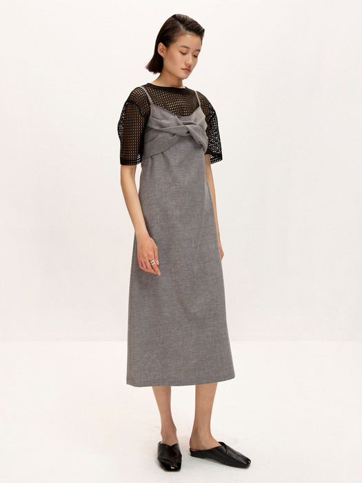 Knotted Linen Dress_Melange Grey