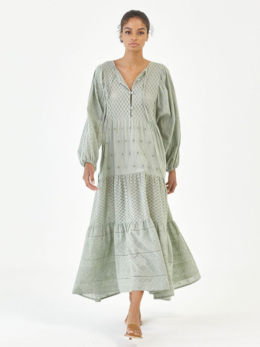 PUNCHED LACE MAXI ONEPIECE - MINT GREEN