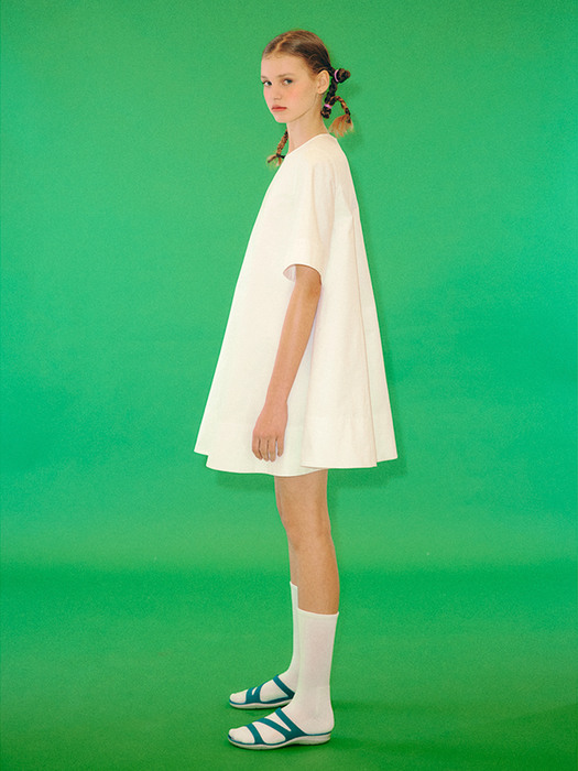 Wavy Line Short Sleeve Dress [WHITE]