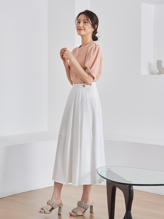 Linen Gold Button Wrap Skirt_white