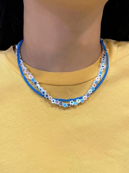 [2 SET] Sky Blue Flower Necklace