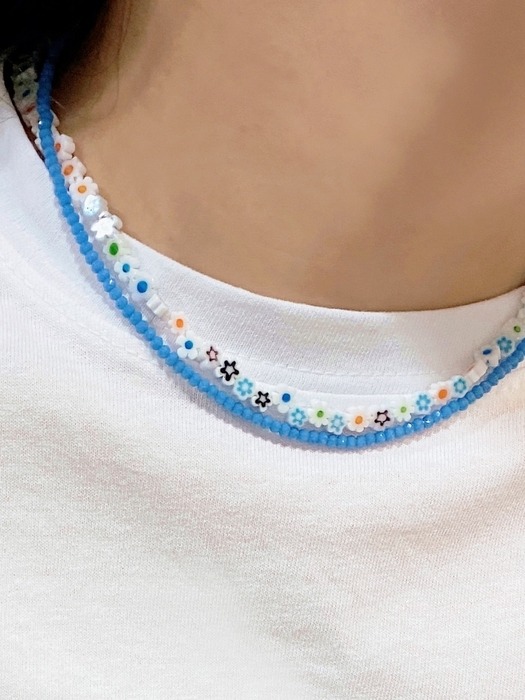 [2 SET] Sky Blue Flower Necklace