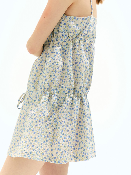 Flower Shirring Slip Dress_Blue
