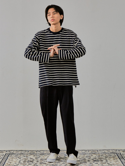 Stripe Terry T-shirt (Long Sleeves)_Navy