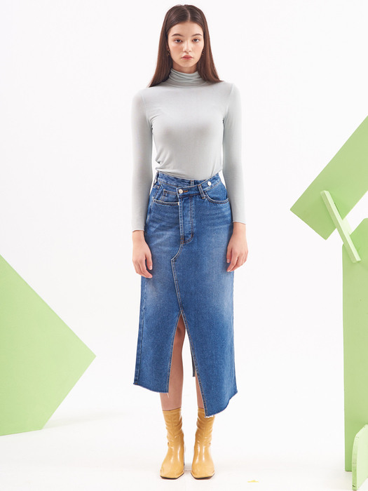 UP-153 UNBALANCE SLIT DENIM SKIRT