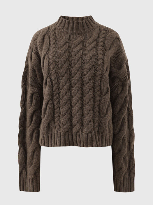 브라운 루이 케이블 크롭 니트 스웨터 / BROWN LUEE CABLE CROPPED KNIT SWEATER