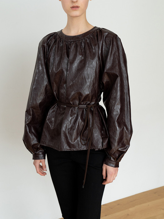 FAUX LEATHER PATENT BLOUSE TOP