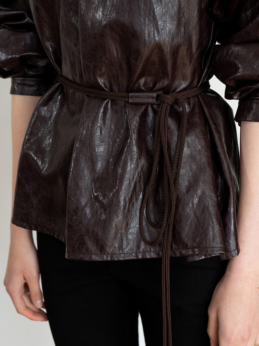 FAUX LEATHER PATENT BLOUSE TOP