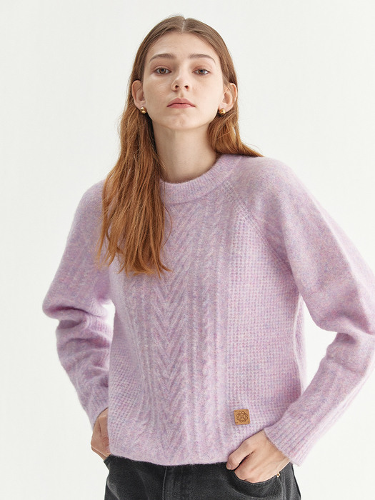 WOOL/ LLAMA MELANGE STRETCH CABLE PULLOVER PINK (AESW1F006P1)