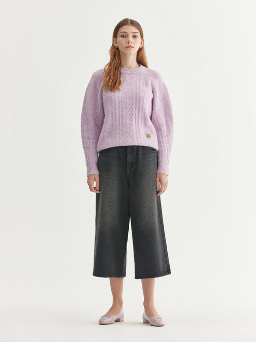 WOOL/ LLAMA MELANGE STRETCH CABLE PULLOVER PINK (AESW1F006P1)