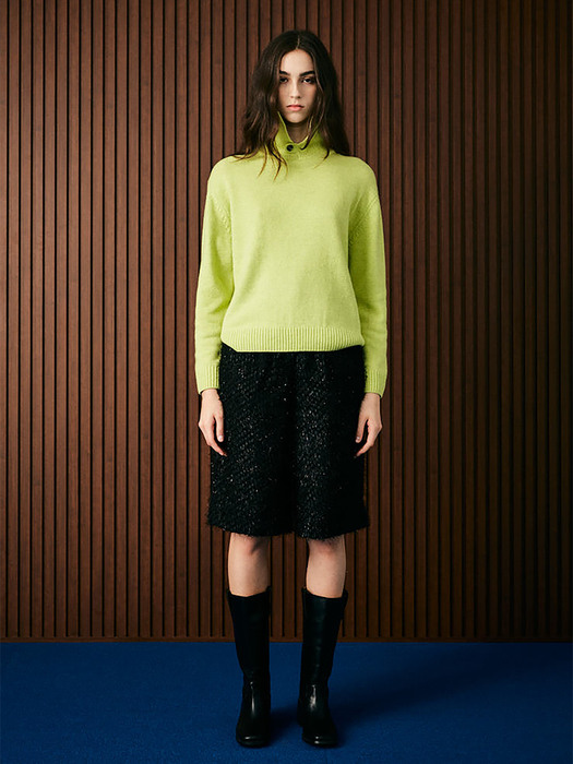 CASHMERE NECK SLIT COLLAR KNIT [LIME]