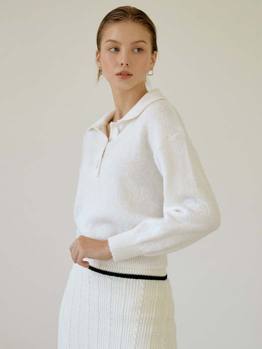 Button collar wool knit (white)